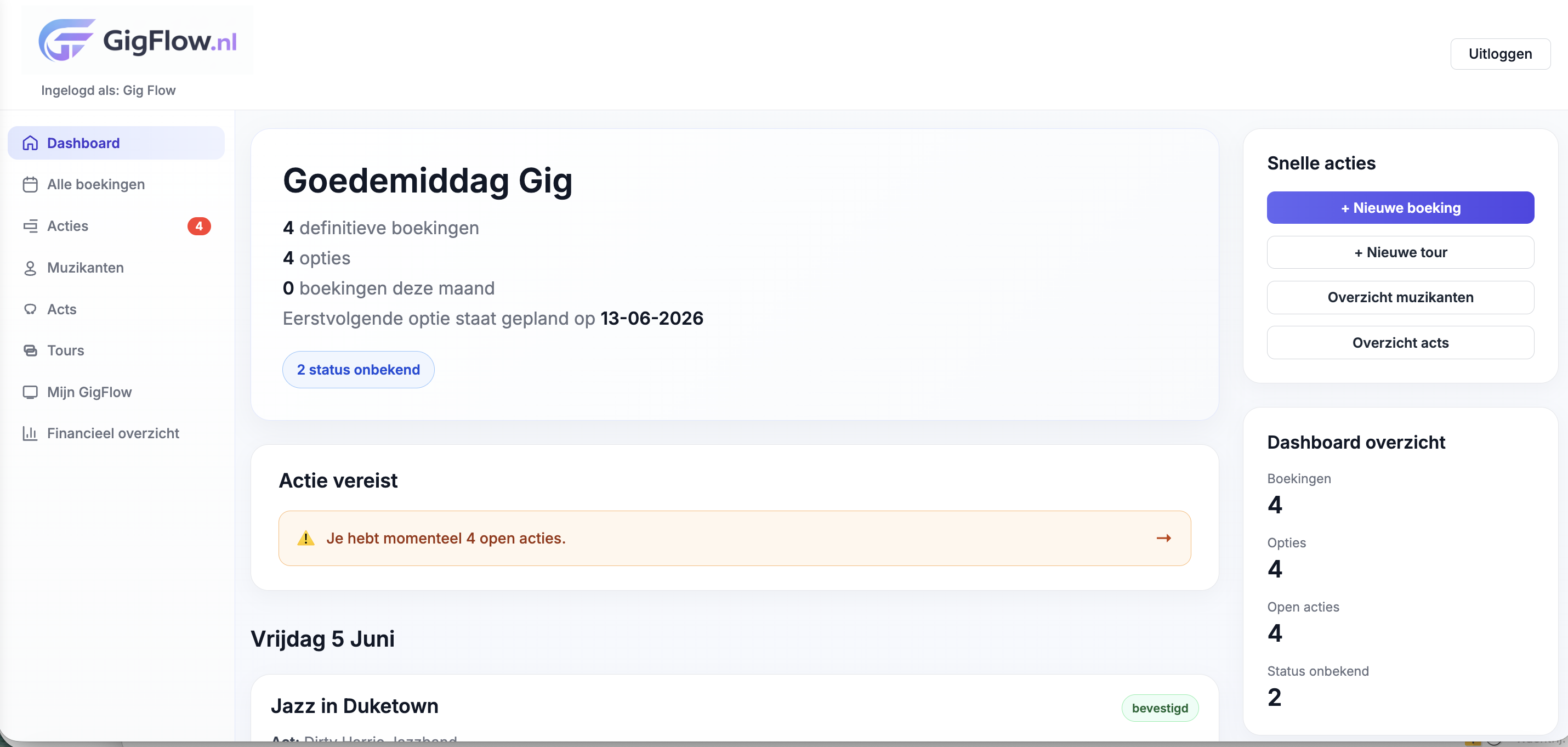 GigFlow dashboard desktop