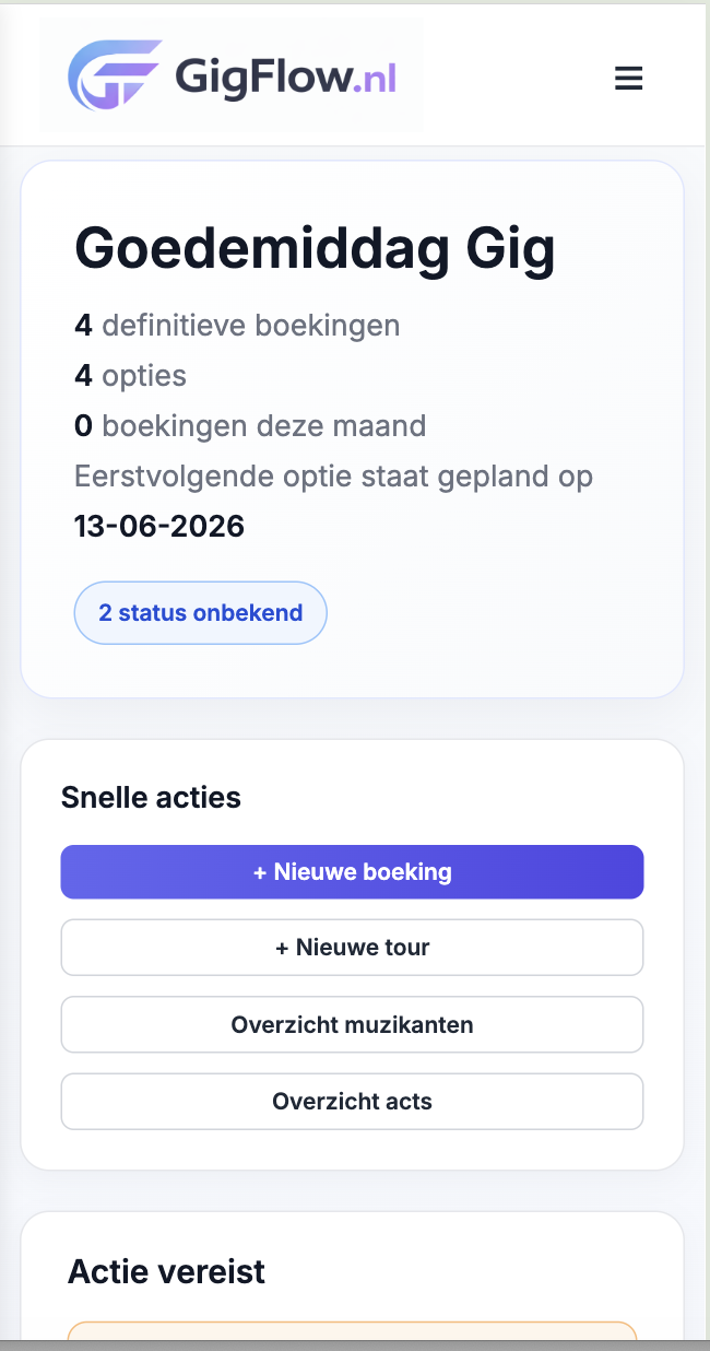 GigFlow dashboard mobiel